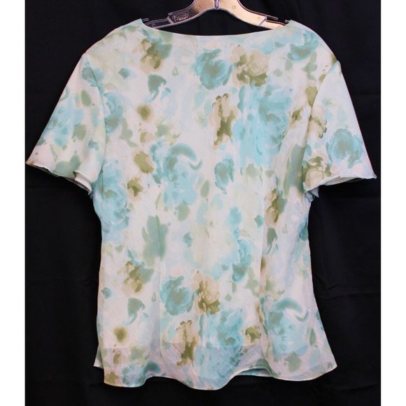 R&M Richards Outfit sz 18 W Teal Floral Shirt Tiered Skirt Spring Assmytrical - Picture 3 of 12